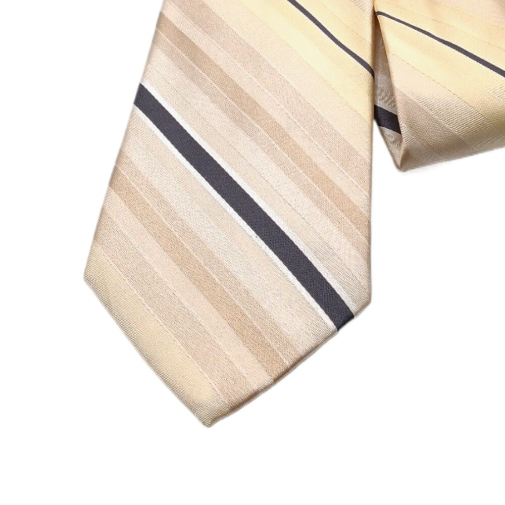 Calvin Klein Silk Repp Tie Mens 61” Gold Black Stripe Designer Classic NWT